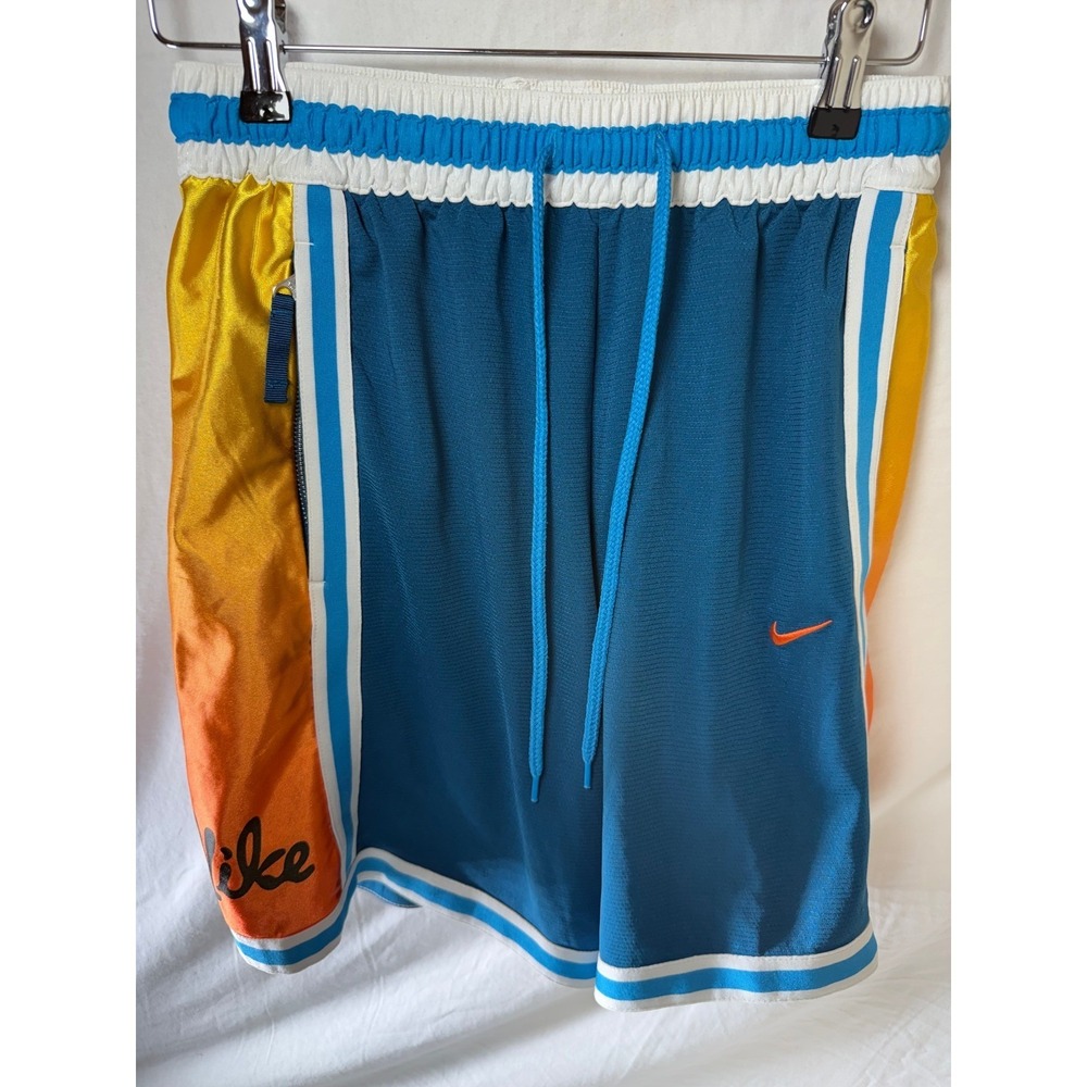 Nike Dri-FIT Basketball Shorts Womens Small Blue Orange Yellow Zipper Pocket